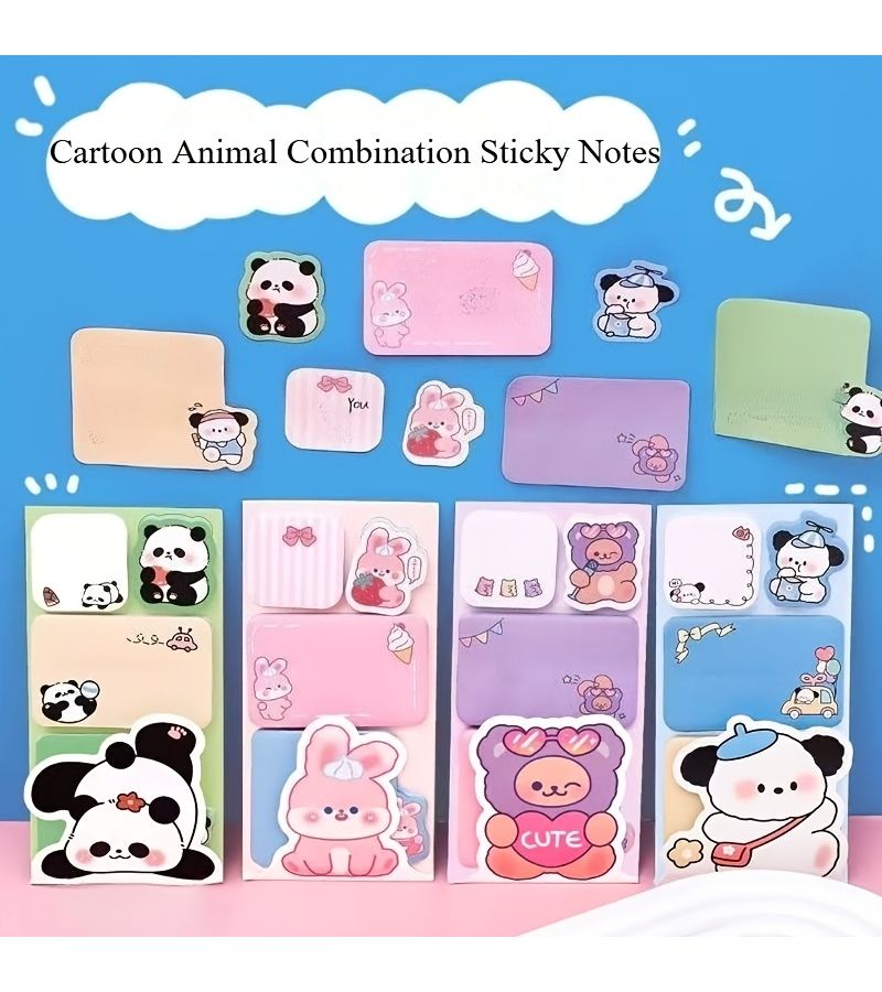 Cute Ice Cream Bunny 3pcs Cartoon Animal Sticky Notes Memo Notepad Student Hand Account Stickers - Image 1