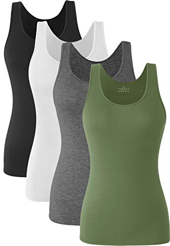 Orrpally Basic Tank Tops for Women Undershirts Tanks Top Lightweight Camis Tank Tops 4-Pack Black White Gray ArmyGreen XL - Image 5