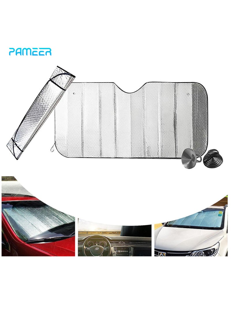 PAMEER Car Windshield Sunshades, Aluminum Foldable Heat Resistant UV Sun Shades, Silver, 1 Set, 60x130cm - Image 1