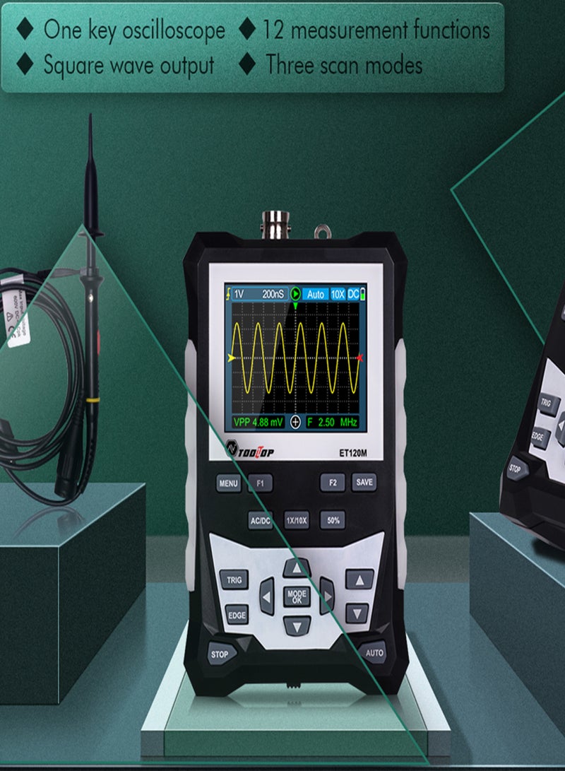 DS0120M 320x240 High Definition 2.4 Inch TFT Color Screen Digital Oscilloscope 120MHz Bandwidth 500MSa/s Sampling Rate Professional Tool with Backlight Waveform Storage - Image 5