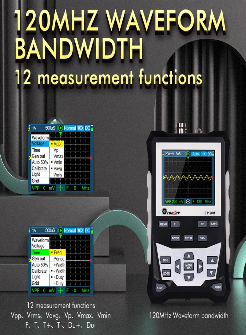 DS0120M 320x240 High Definition 2.4 Inch TFT Color Screen Digital Oscilloscope 120MHz Bandwidth 500MSa/s Sampling Rate Professional Tool with Backlight Waveform Storage - Image 2