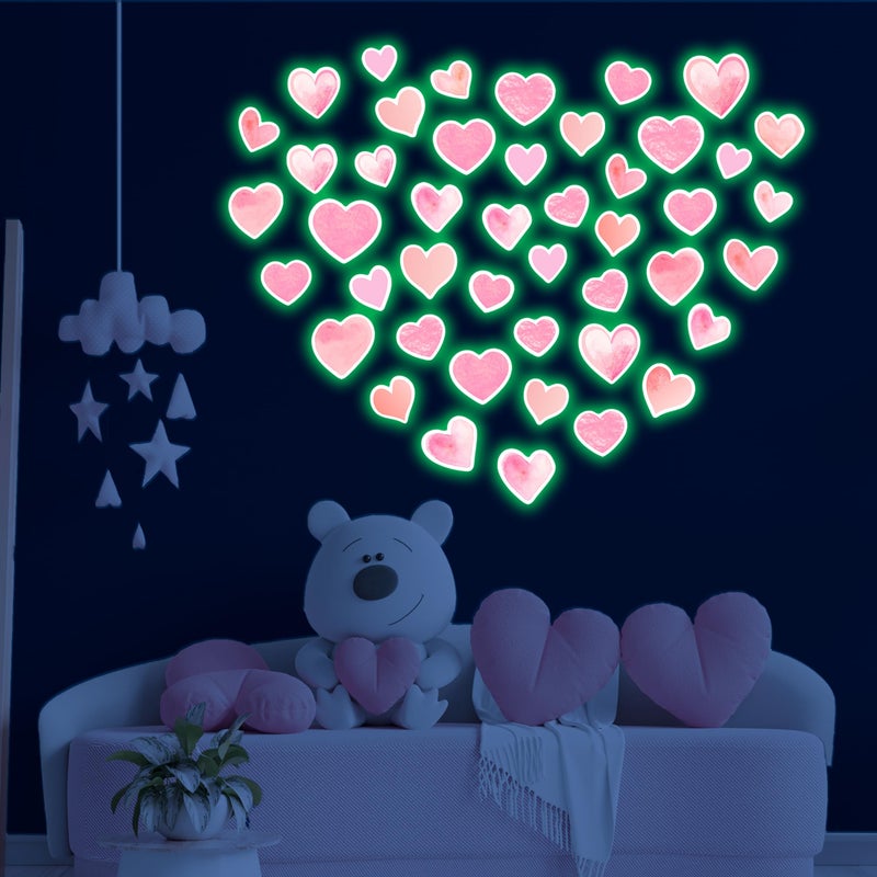 Robmoda 42 pcs Pink Heart Shape Wall Stickers for Girls BedroomGlow in The Dark Kids Room Decor Baby Nursery Ceiling Decals Wallpaper Vinyl Murals - Image 3