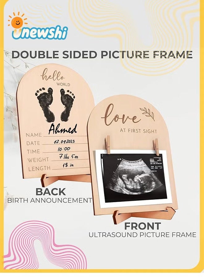 Unewshi Baby Keepsake Frames, Cute Wooden Ultrasound Picture Frame, Double-Sided Design, Pregnancy Or Baby Birth Announcement Decor, Nursery Sonogram Photo Frame, Pregnancy Gift For First Time Moms. - Image 1