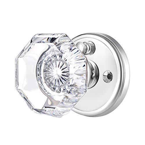 CLCTK Privacy Crystal Glass Door Knobs Interior with Lock, Modern Octagon Door Knobs for Bedroom/Bathroom, Polished Chrome Finish - Image 2