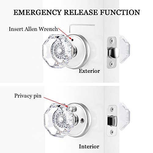 CLCTK Privacy Crystal Glass Door Knobs Interior with Lock, Modern Octagon Door Knobs for Bedroom/Bathroom, Polished Chrome Finish - Image 4