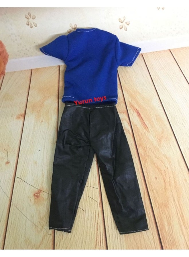 Men's Ken Dress Doll Clothes Prince Ken Suit Sportswear Top Pants Shirt Two-Piece Set Boys-Color:Blue Coat + Black Pants - Image 1