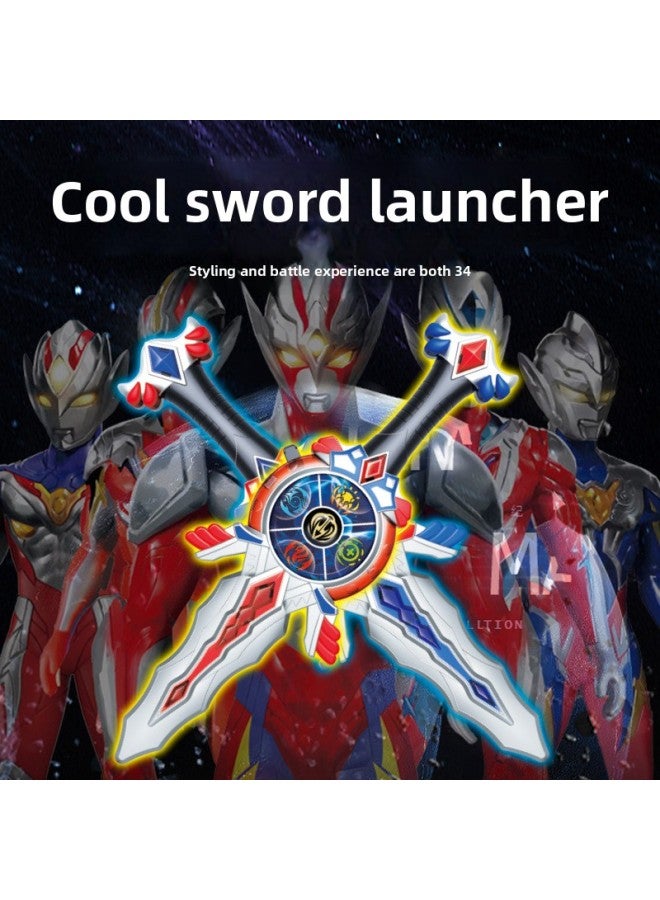 Sword Super Tuo Sword Gyro Toy Children Boy Rotating Alloy Luminous Gyro Sword Stall Supermarket-Color:Blue CX3006 +2 Pop-up Gyro + Card + Finger Battle Plate-window Color Box - Image 2