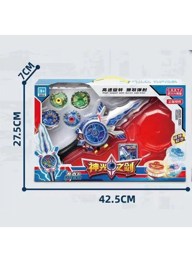 Sword Super Tuo Sword Gyro Toy Children Boy Rotating Alloy Luminous Gyro Sword Stall Supermarket-Color:Blue CX3006 +2 Pop-up Gyro + Card + Finger Battle Plate-window Color Box - Image 1