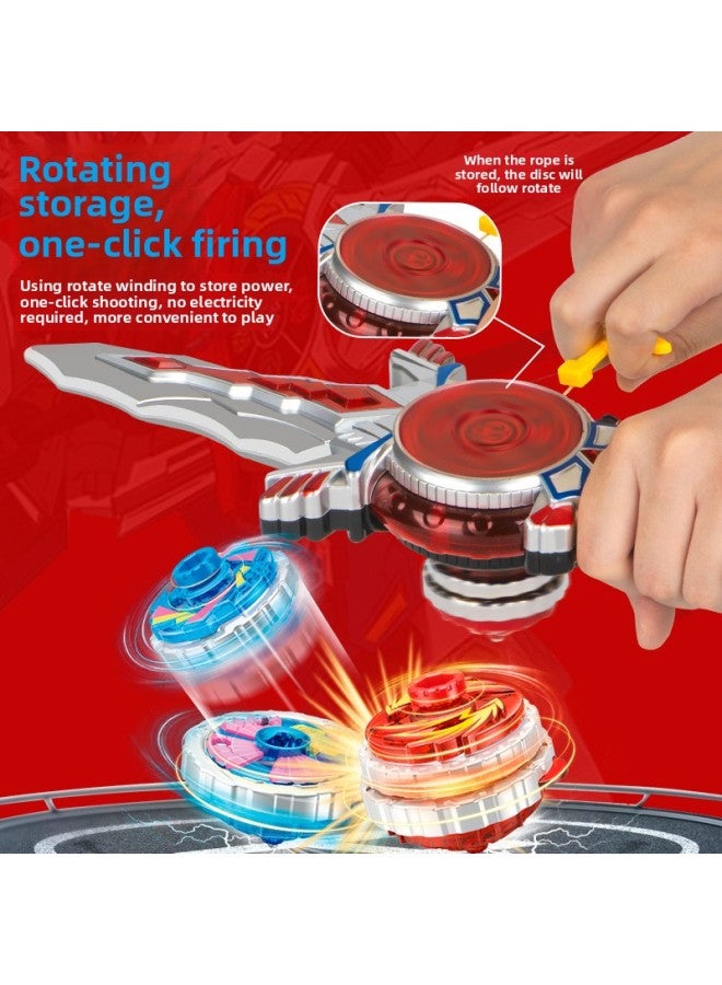 Sword Super Tuo Sword Gyro Toy Children Boy Rotating Alloy Luminous Gyro Sword Stall Supermarket-Color:Blue CX3006 +2 Pop-up Gyro + Card + Finger Battle Plate-window Color Box - Image 4