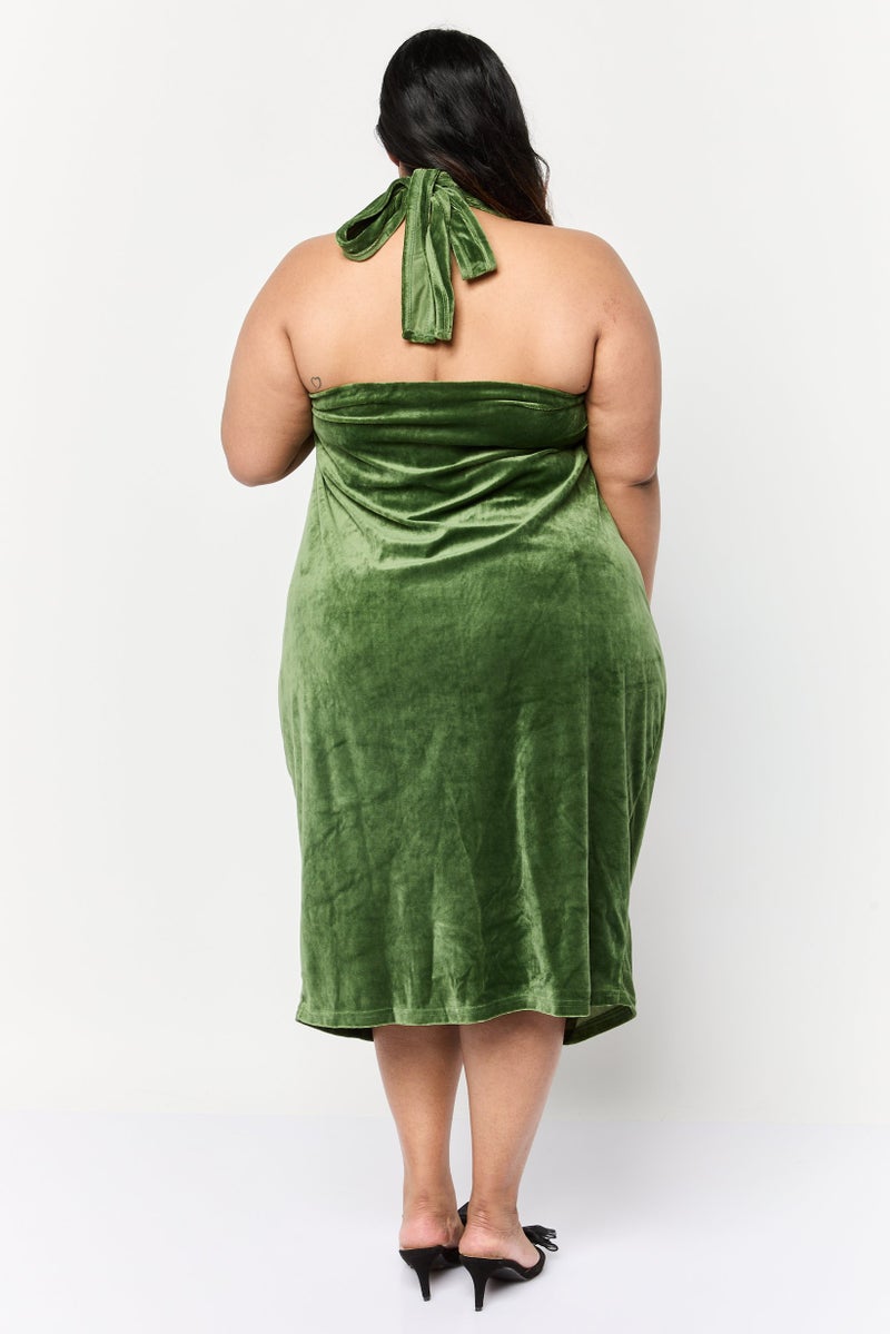 Labelrail Perks Women Pleated Midi Dress, Olive - Image 3