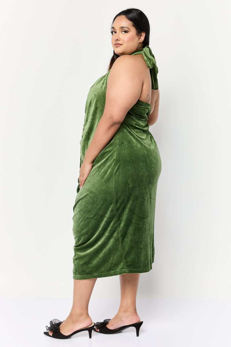 Labelrail Perks Women Pleated Midi Dress, Olive - Image 4