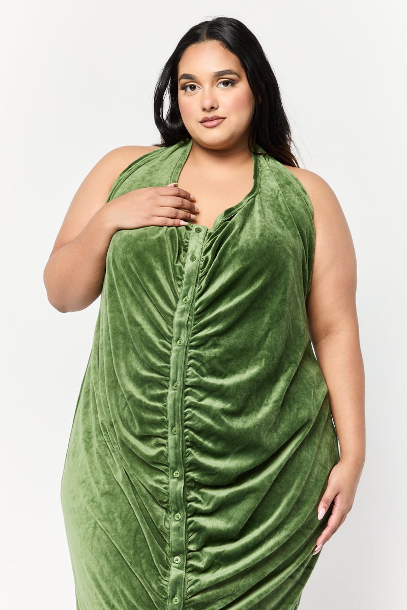 Labelrail Perks Women Pleated Midi Dress, Olive - Image 2