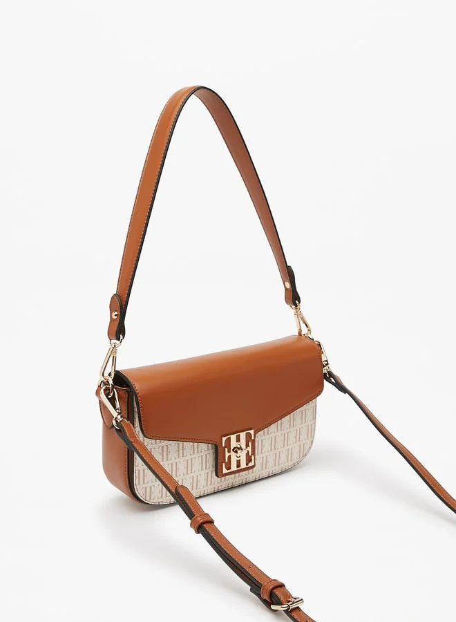 ايل Women's Monogram Print Crossbody Bag with Detachable Straps and Twist Lock