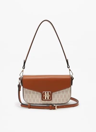 ايل Women's Monogram Print Crossbody Bag with Detachable Straps and Twist Lock