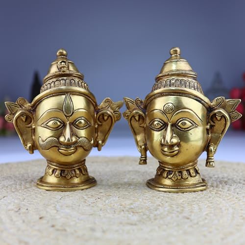 Bhunes Brass Gowri and Shiva Head Murti Set – Ardhanarishwar Idol, Shiva Parvati Decorative Bust, Shiva Shakti Sculpture for Pooja & Home Decor,Gold, 7 Inch, 1 Piece - Image 1