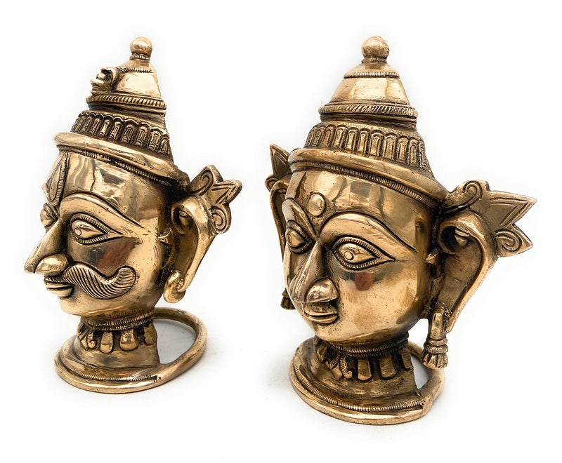 Bhunes Brass Gowri and Shiva Head Murti Set – Ardhanarishwar Idol, Shiva Parvati Decorative Bust, Shiva Shakti Sculpture for Pooja & Home Decor,Gold, 7 Inch, 1 Piece - Image 3