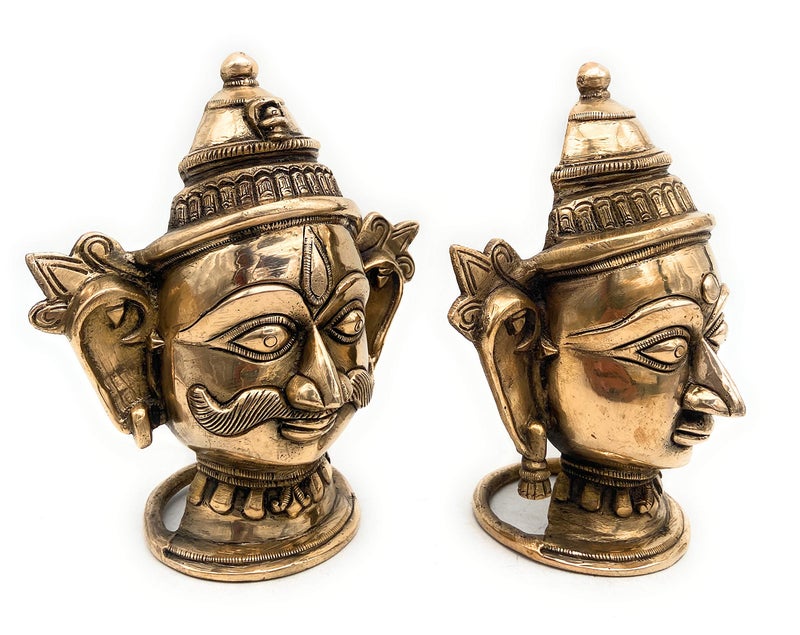 Bhunes Brass Gowri and Shiva Head Murti Set – Ardhanarishwar Idol, Shiva Parvati Decorative Bust, Shiva Shakti Sculpture for Pooja & Home Decor,Gold, 7 Inch, 1 Piece - Image 4
