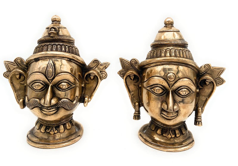 Bhunes Brass Gowri and Shiva Head Murti Set – Ardhanarishwar Idol, Shiva Parvati Decorative Bust, Shiva Shakti Sculpture for Pooja & Home Decor,Gold, 7 Inch, 1 Piece - Image 2