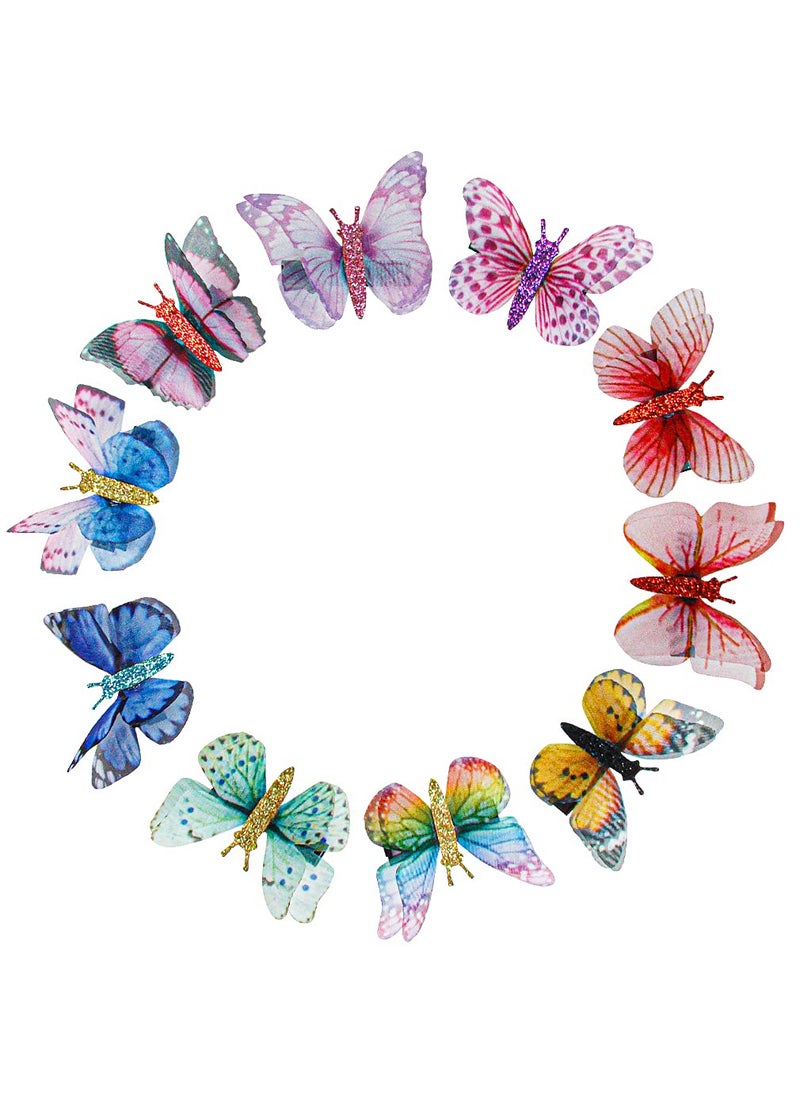 SHINON Shinon 10 Pcs Butterfly Hair Clips 3D Butterfly Wings Glitter Butterfly Hairpins Lightweight Cute Colorful Mesh Realistic Handmade Butterfly Barrettes Styling Pins for Women Girls Wedding Bridal Hair Styling Accessories with 200 multicolor mini rubber bands Classic Style 