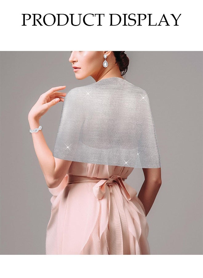 DUNISO 5 Piece Clutch Bag Rhinestone Jewelry Set, Sparkling Rhinestone Necklace Earrings Bracelet Silver Wire Tassel Shawl Cape Evening Bag Set for Women Dinner Date Wedding, Silver - Image 4