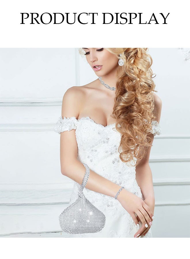 DUNISO 5 Piece Clutch Bag Rhinestone Jewelry Set, Sparkling Rhinestone Necklace Earrings Bracelet Silver Wire Tassel Shawl Cape Evening Bag Set for Women Dinner Date Wedding, Silver - Image 3