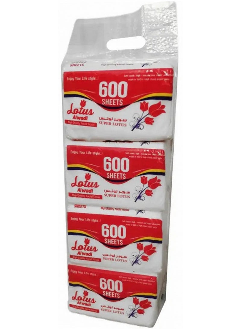 Lotus Alwadi Super Lotus Soft Facial Tissue 4 Packs 600 Sheets Each - Image 1