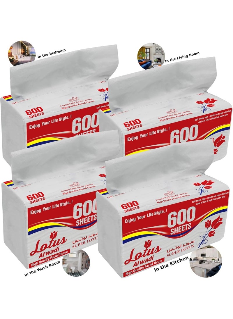 Lotus Alwadi Super Lotus Soft Facial Tissue 4 Packs 600 Sheets Each - Image 4