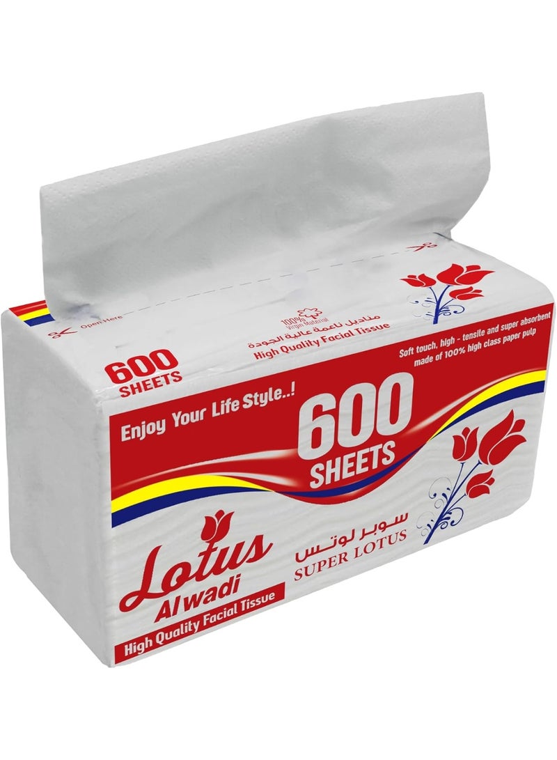 Lotus Alwadi Super Lotus Soft Facial Tissue 4 Packs 600 Sheets Each - Image 2