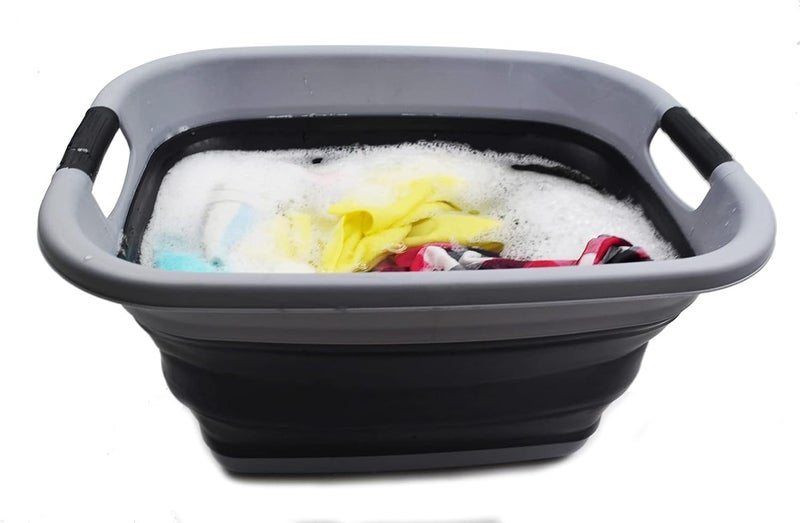 SAMMART Collapsible Laundry Hamper Basket - Foldable Storage Container in Dark Grey/Black - Image 5