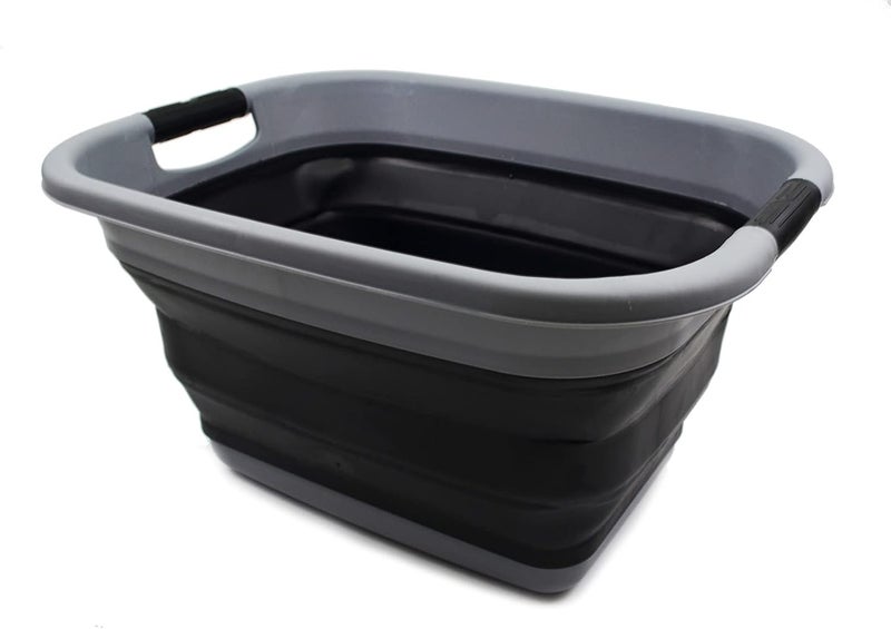 SAMMART Collapsible Laundry Hamper Basket - Foldable Storage Container in Dark Grey/Black - Image 1