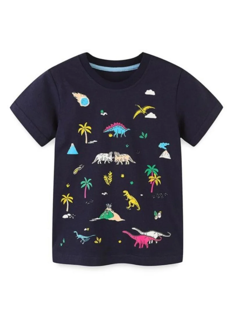 يونيكي Black Graphic Printed Round Neck T-shirt