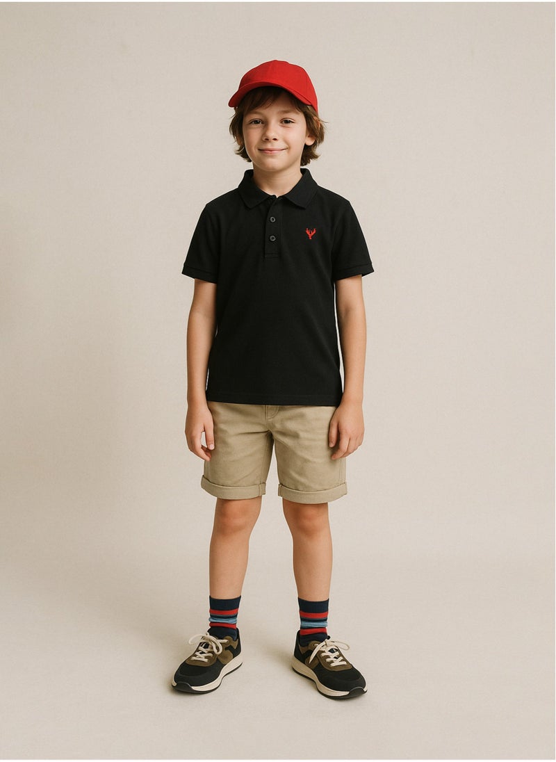 MINOTI Kids Twill Shorts with Rolled Hems and Classic Pockets  - Image 1
