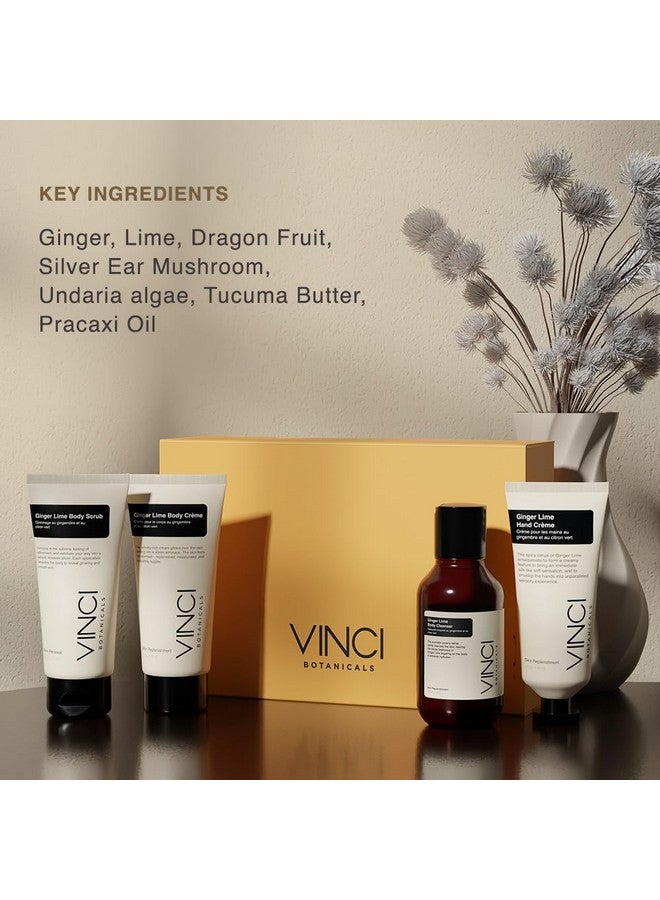 Vinci Botanicals مجموعة هدايا فينشي بوتانيكالز زنجبيل ليمون | كريم يد، غسول جسم، كريم جسم، مقشر جسم | ينظف، يلمع ويرطب البشرة | رائحة حمضيات منعشة | أحجام سفر | أساسيات يومية | عبوة من 4 - Image 2