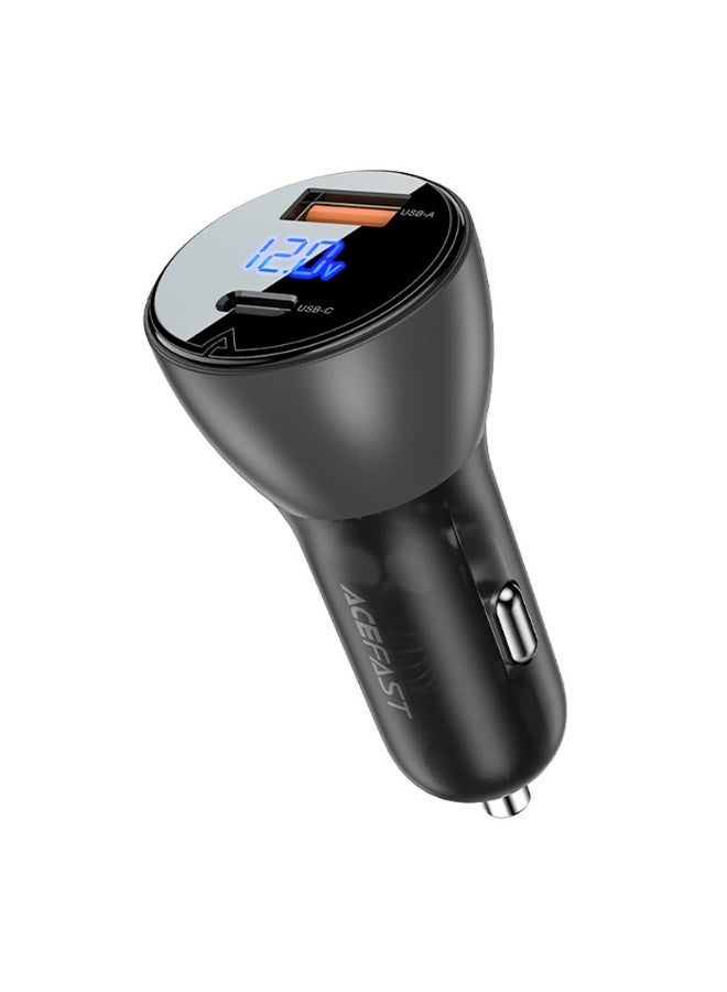 ACEFAST Fast Car Charger B6 63W, Dual port 1USB-C & 1USB-A, USB-C 45W + USB-A 18W Output, LED Digital Display, Zinc Alloy Body,  Real-Time Monitoring - Black - Image 1