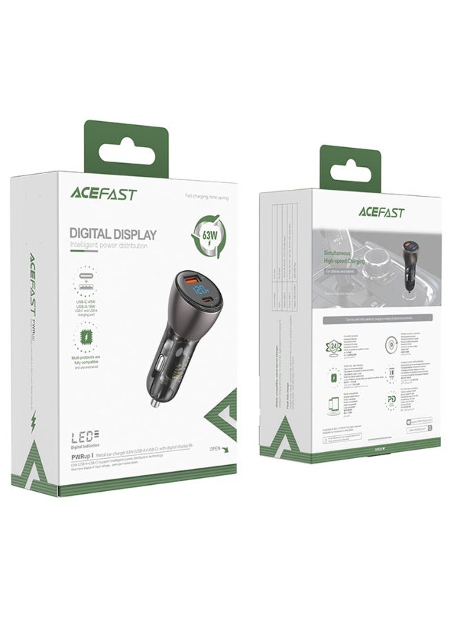 ACEFAST Fast Car Charger B6 63W, Dual port 1USB-C & 1USB-A, USB-C 45W + USB-A 18W Output, LED Digital Display, Zinc Alloy Body,  Real-Time Monitoring - Black - Image 5