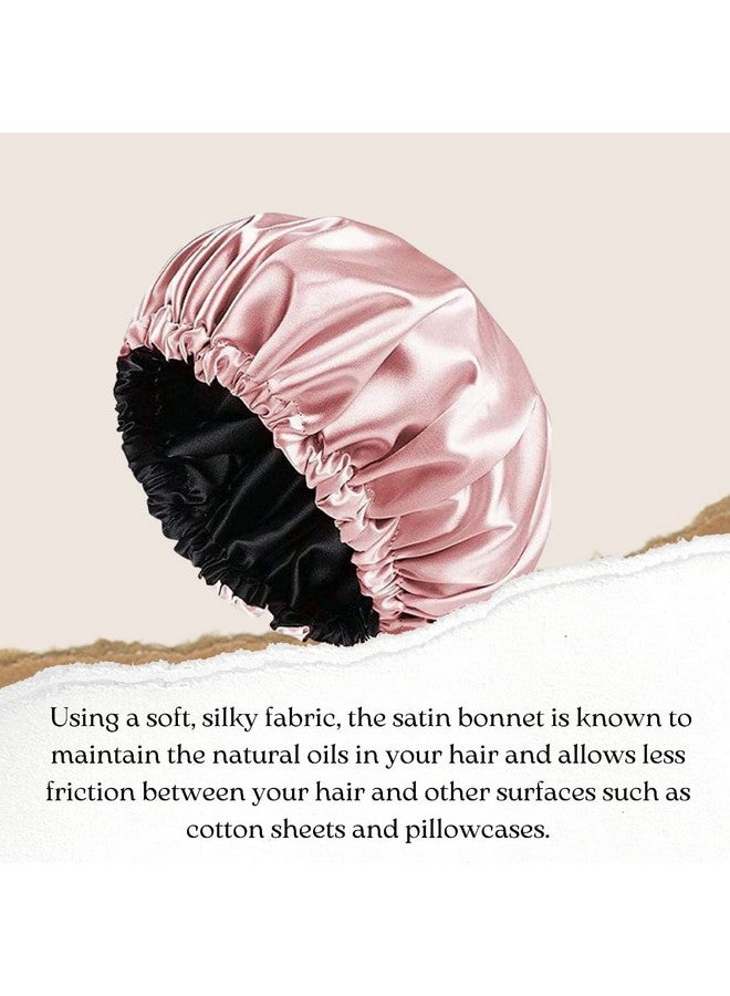 Atrube's Silk Satin Hair Bonnet Reversible Sleep Cap with adjustable tie band with Shower Cap, Reusable waterproof elastic bathroom cap And Scrunchies Silk bonnet for hair (Pink combo) - Image 2