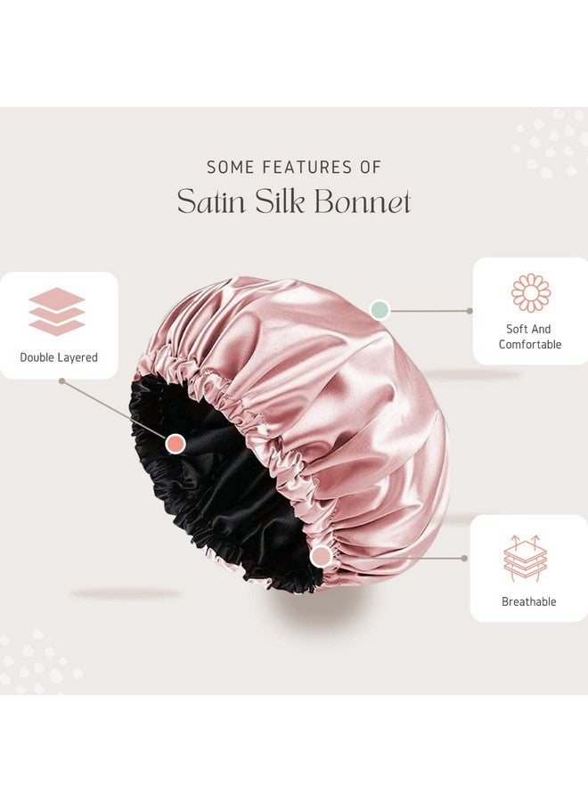 Atrube's Silk Satin Hair Bonnet Reversible Sleep Cap with adjustable tie band with Shower Cap, Reusable waterproof elastic bathroom cap And Scrunchies Silk bonnet for hair (Pink combo) - Image 3