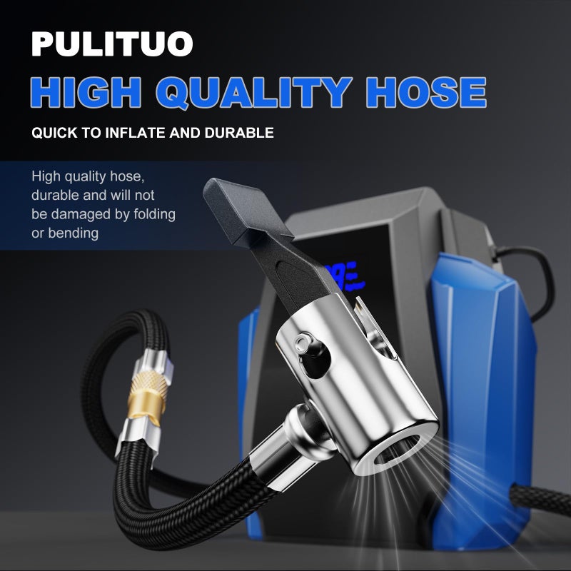 PULITUO Tire Inflator Portable Air Compressor - Car Accessories 12V DC Air Pump for Car Tires with Digital Pressure Gauge, Emergency LED Light for Wheel, Bike, Ball, Motor - Image 5