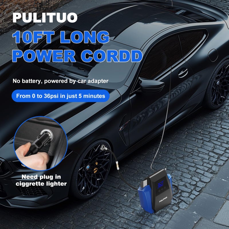 PULITUO Tire Inflator Portable Air Compressor - Car Accessories 12V DC Air Pump for Car Tires with Digital Pressure Gauge, Emergency LED Light for Wheel, Bike, Ball, Motor - Image 4