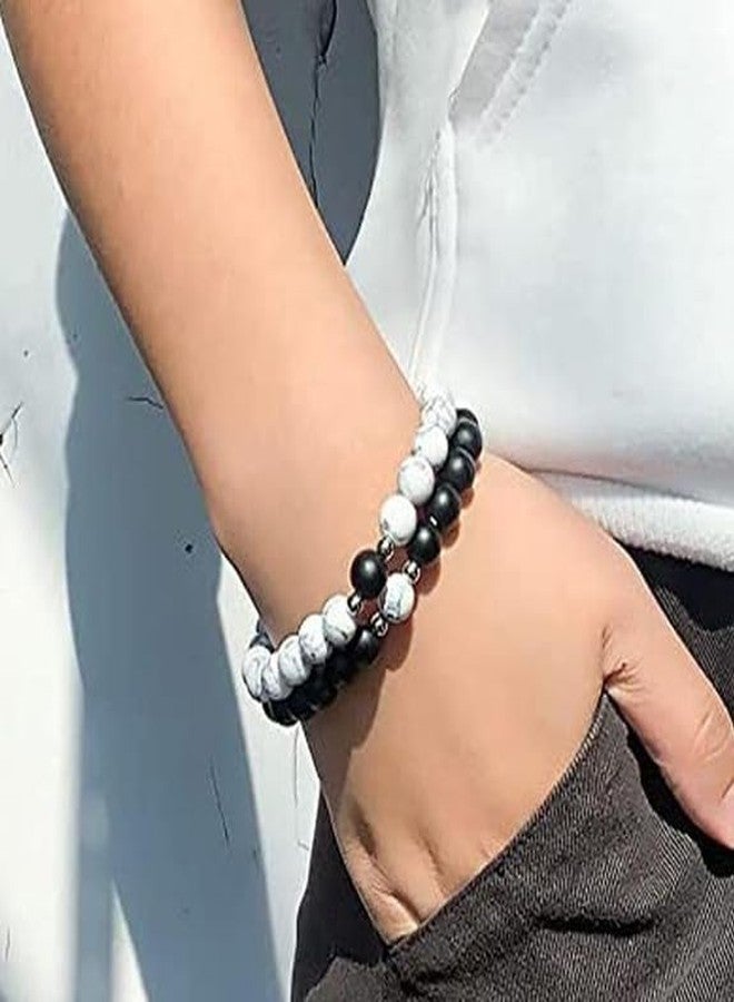 Ervio Pearl Stone Magnetic Couples Bracelets Broken Heart for Women Men Mutual Attraction Gifts Relationship Matching Friendship Stretch Bracelet for Him and Her (2psc) - Image 3