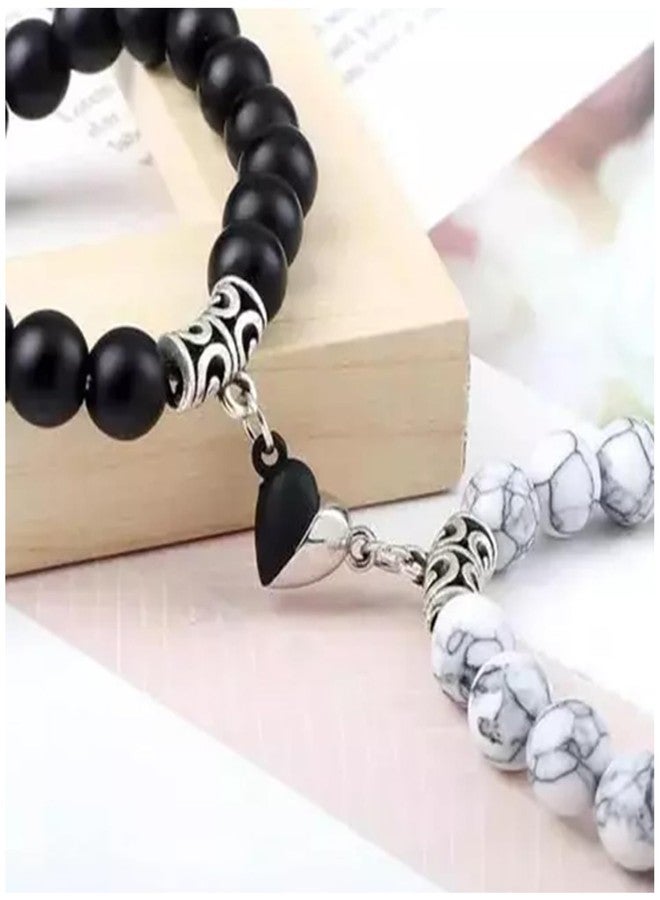 Ervio Pearl Stone Magnetic Couples Bracelets Broken Heart for Women Men Mutual Attraction Gifts Relationship Matching Friendship Stretch Bracelet for Him and Her (2psc) - Image 4