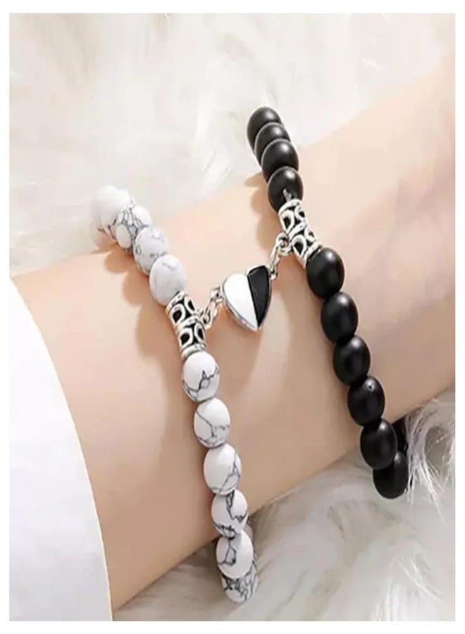 Ervio Pearl Stone Magnetic Couples Bracelets Broken Heart for Women Men Mutual Attraction Gifts Relationship Matching Friendship Stretch Bracelet for Him and Her (2psc) - Image 2