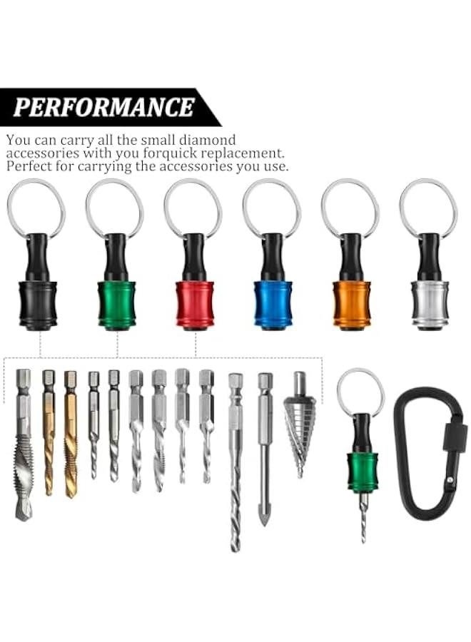 24 Pcs 1/4 inch Hex Shank Aluminum Alloy Screwdriver Bits Holder, Bit Holder Keychain for Impact Driver, Quick-Change Extension Bar Keychain Drill Screw Adapter with 4 Black Carabiner  - Image 4
