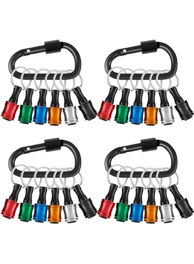 24 Pcs 1/4 inch Hex Shank Aluminum Alloy Screwdriver Bits Holder, Bit Holder Keychain for Impact Driver, Quick-Change Extension Bar Keychain Drill Screw Adapter with 4 Black Carabiner  - Image 1