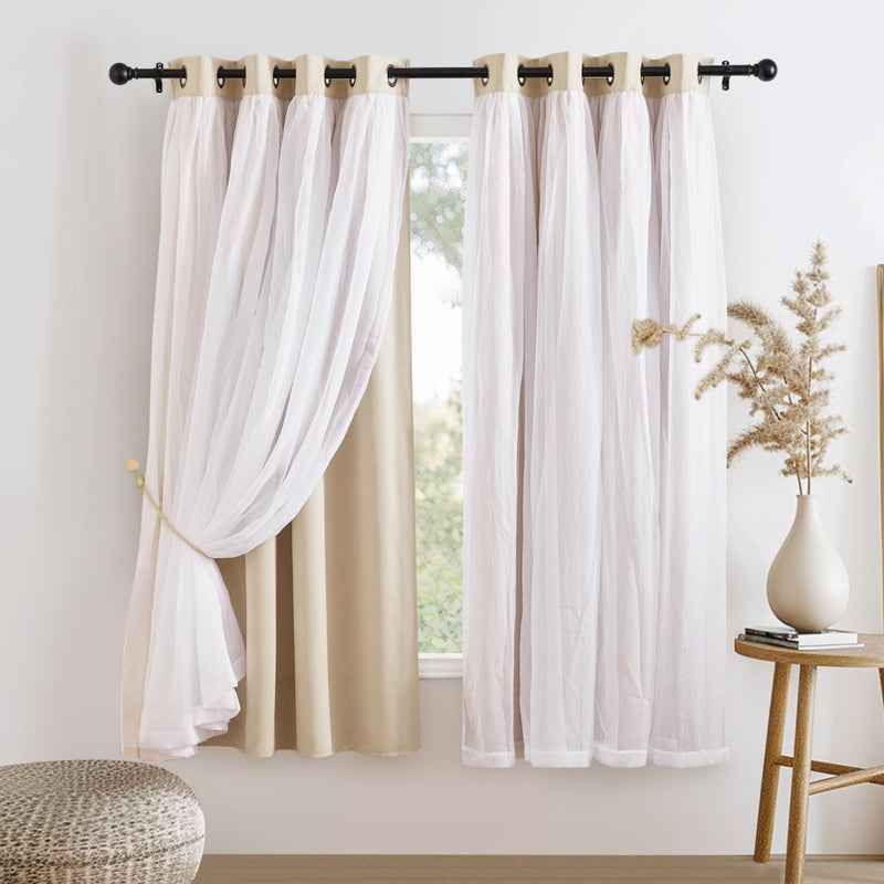 PONY DANCE Sheer Curtains Blackout  Light Blocking Window Treatments Panels for Bedroom Cortinas para Sala Modernas 52 by 63 inches Biscotti Beige Set of 2 - Image 1