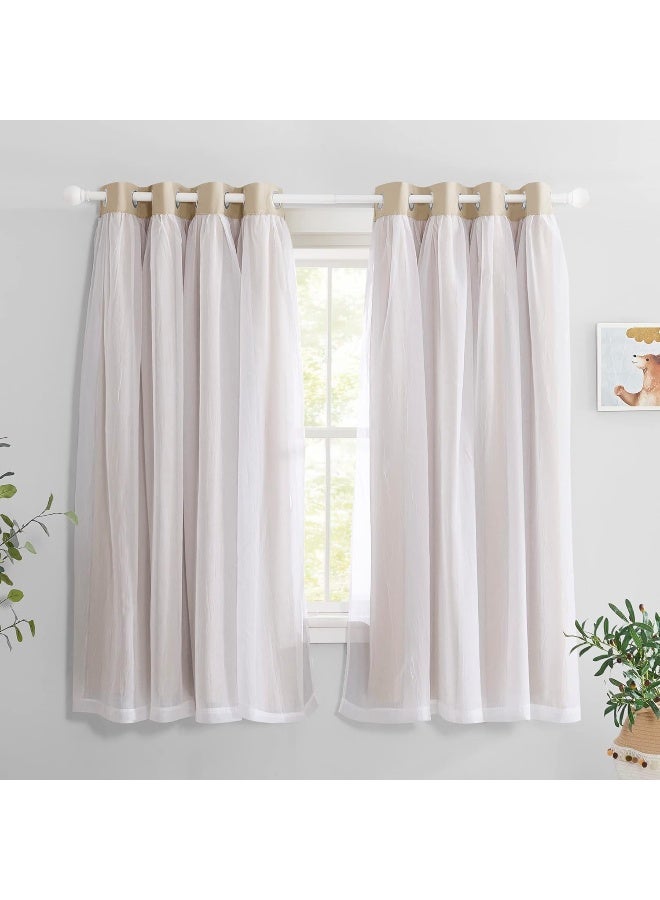PONY DANCE Sheer Curtains Blackout  Light Blocking Window Treatments Panels for Bedroom Cortinas para Sala Modernas 52 by 63 inches Biscotti Beige Set of 2 - Image 2