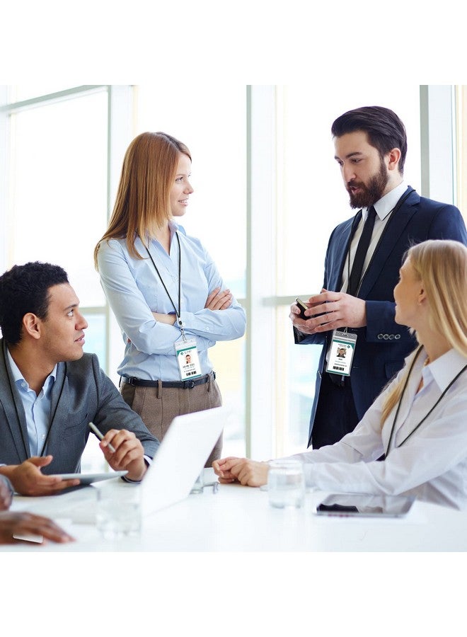 Marspark 100 Pieces Lanyards For Id Badges Name Tag Lanyards Bulk Neck Lanyard Badge Holder For Badge Reel Id Card Name Badge Holder Waterproof Plastic Resealable Card Sleeves Hook Cords (Black) - Image 2