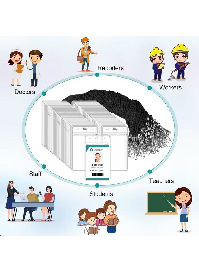 Marspark 100 Pieces Lanyards For Id Badges Name Tag Lanyards Bulk Neck Lanyard Badge Holder For Badge Reel Id Card Name Badge Holder Waterproof Plastic Resealable Card Sleeves Hook Cords (Black) - Image 5