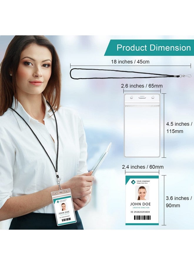 Marspark 100 Pieces Lanyards For Id Badges Name Tag Lanyards Bulk Neck Lanyard Badge Holder For Badge Reel Id Card Name Badge Holder Waterproof Plastic Resealable Card Sleeves Hook Cords (Black) - Image 3