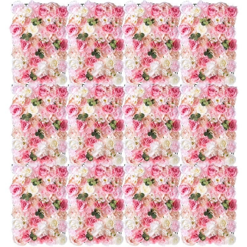 Inweder خلفية زهرية 12 قطعة من وردة حرير وردية ديكور حائط 40 سم × 60 سم لوحة زهور صناعية لحفلات الزفاف وحفلات الأطفال وغرفة الفتاة الصغيرة وديكور المنزل